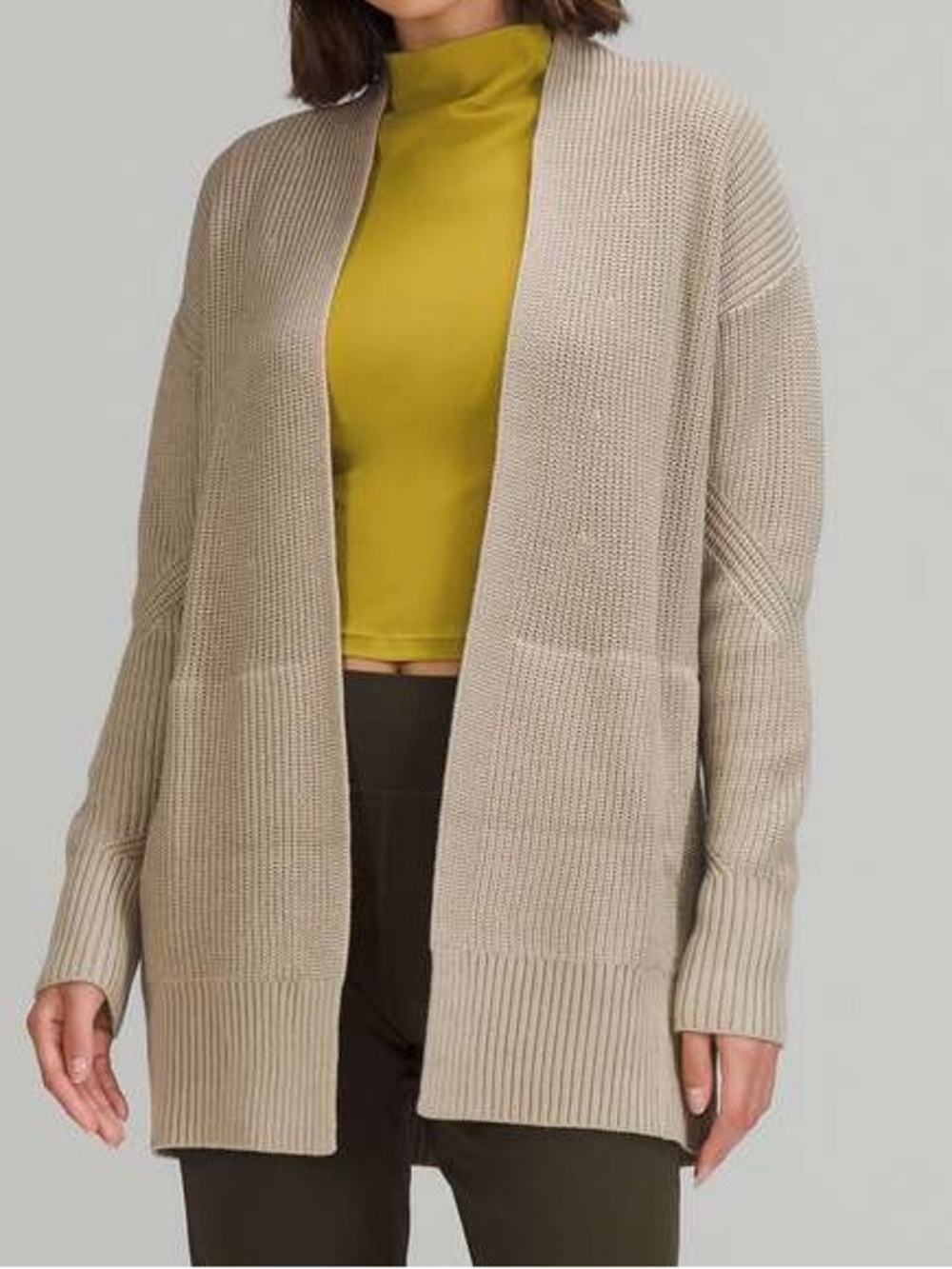Lululemon Cashlu Sweater Wrap Raw Linen XL / XXL Cashmere Blend Open Cardigan